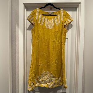 Boden Mustard Dress with Cream Embroidery